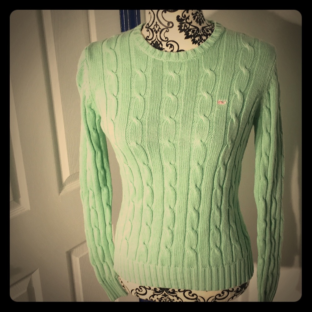 Light green Vineyard Vines Cable Knit Sweater EUC